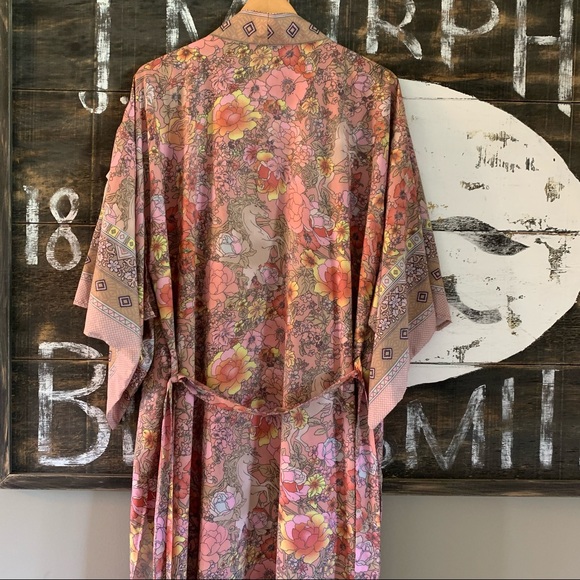 Shop Fig Tops - New Boho Floral Kimono Blue Maxi Duster Jacket